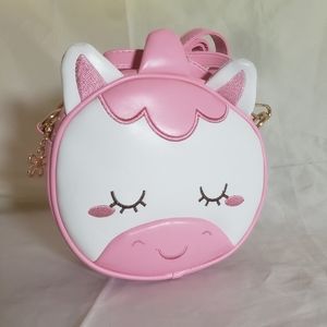 Qiuhome Childs Pink unicorn leather purse with Crossbody strap
